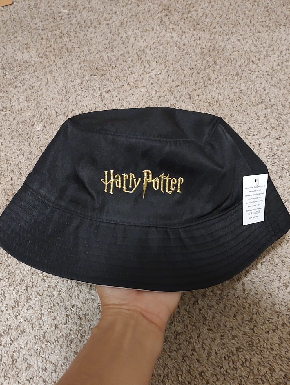 Warner Bros. Reversible Harry Potter Black Bucket Hat with Gold Embroidery